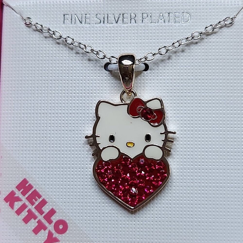 Hello Kitty July Birthstone Austrian Crystal Heart Necklace 18In Silvertone